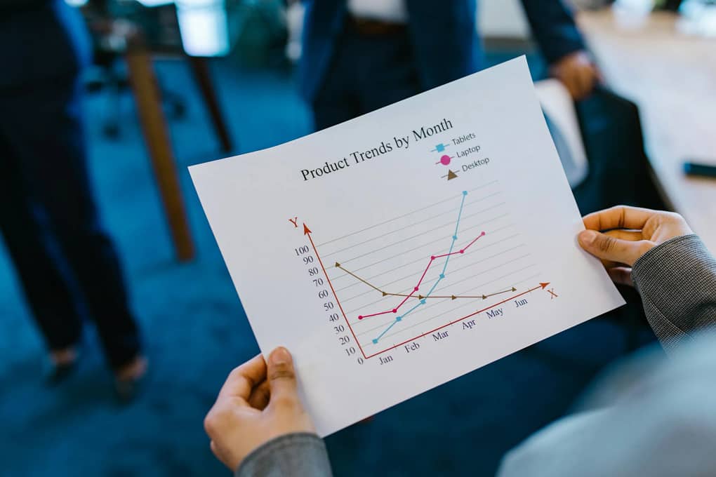 a piece of paper with a graph showing tech industry trends