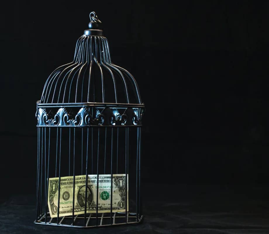money in a cage, signifying trapped cash flow assets