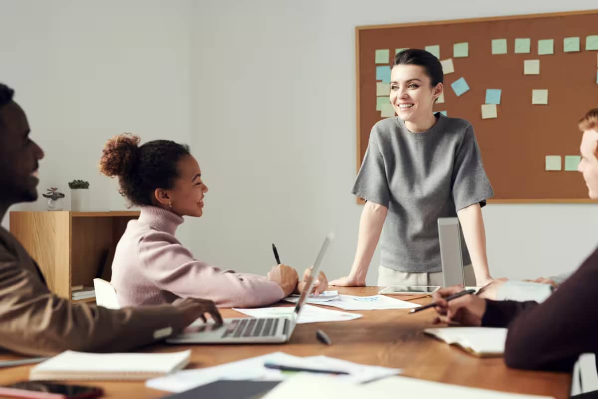 team members happily working together