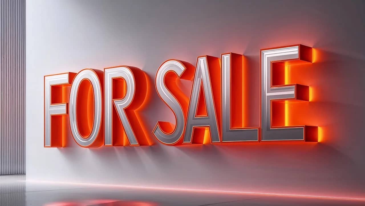 a light up sign that says "for sale"